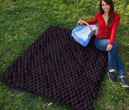 Black Pink And Blue Argyle Pattern Print Quilt