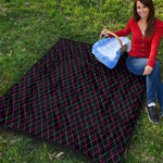 Black Pink And Blue Argyle Pattern Print Quilt