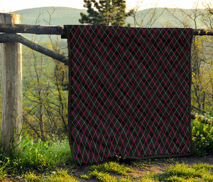 Black Pink And Blue Argyle Pattern Print Quilt