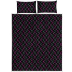 Black Pink And Blue Argyle Pattern Print Quilt Bed Set