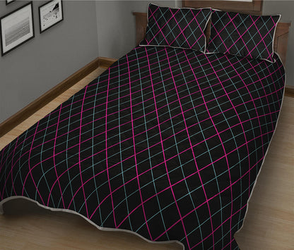 Black Pink And Blue Argyle Pattern Print Quilt Bed Set