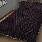Black Pink And Blue Argyle Pattern Print Quilt Bed Set