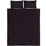 Black Pink And Blue Argyle Pattern Print Quilt Bed Set