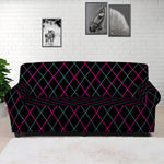 Black Pink And Blue Argyle Pattern Print Sofa Cover