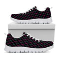 Black Pink And Blue Argyle Pattern Print White Running Shoes