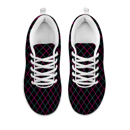 Black Pink And Blue Argyle Pattern Print White Sneakers