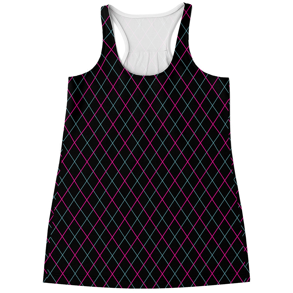 Black Pink And Blue Argyle Pattern Print Women's Racerback Tank Top