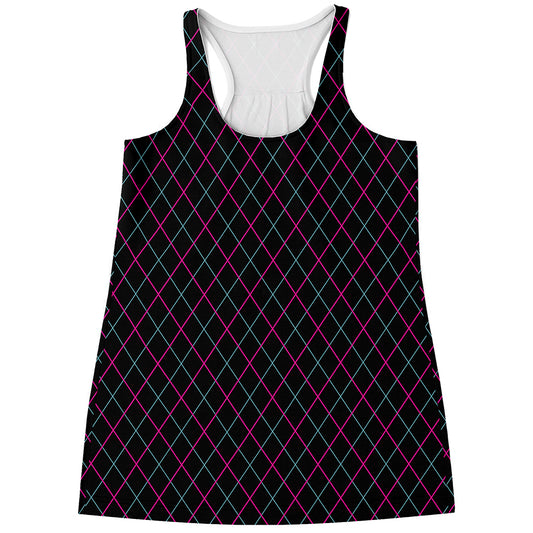 Black Pink And Blue Argyle Pattern Print Women's Racerback Tank Top