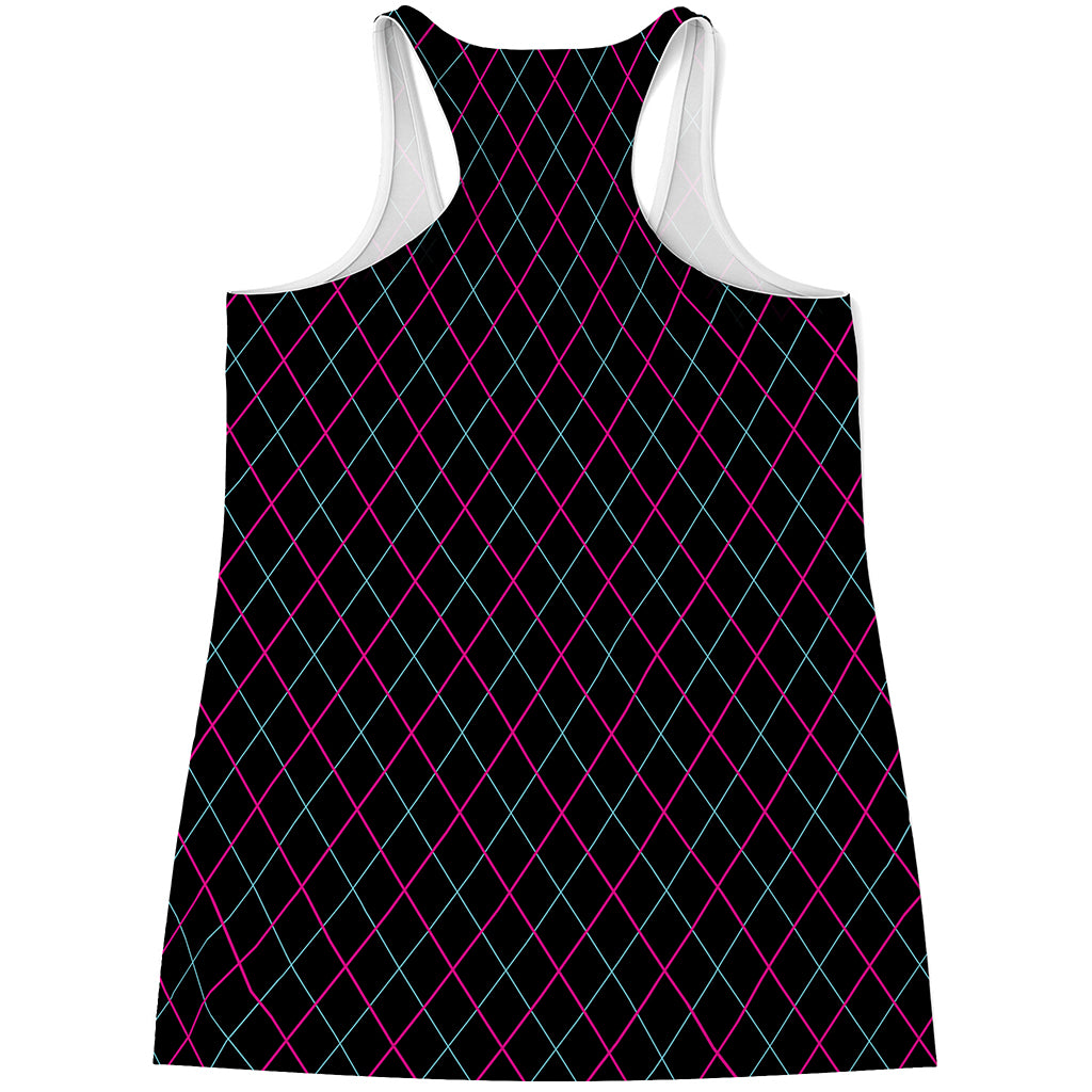 Black Pink And Blue Argyle Pattern Print Women's Racerback Tank Top