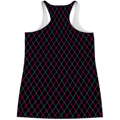 Black Pink And Blue Argyle Pattern Print Women's Racerback Tank Top