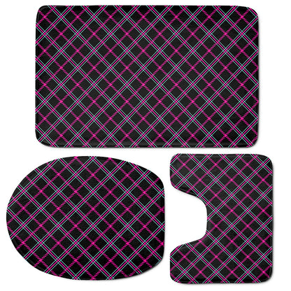 Black Pink And Blue Tartan Pattern Print 3 Piece Bath Mat Set