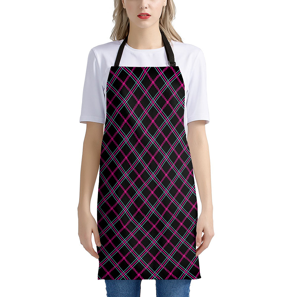 Black Pink And Blue Tartan Pattern Print Apron