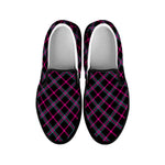 Black Pink And Blue Tartan Pattern Print Black Slip On Shoes