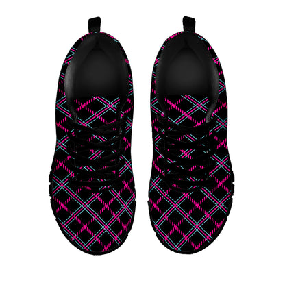 Black Pink And Blue Tartan Pattern Print Black Sneakers