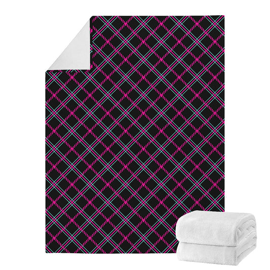 Black Pink And Blue Tartan Pattern Print Blanket