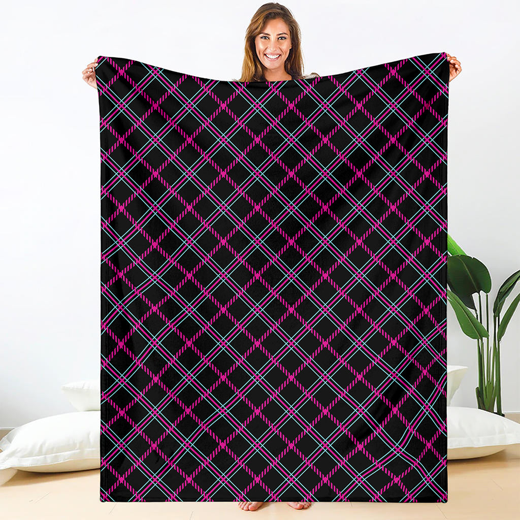 Black Pink And Blue Tartan Pattern Print Blanket