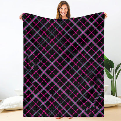 Black Pink And Blue Tartan Pattern Print Blanket