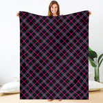 Black Pink And Blue Tartan Pattern Print Blanket