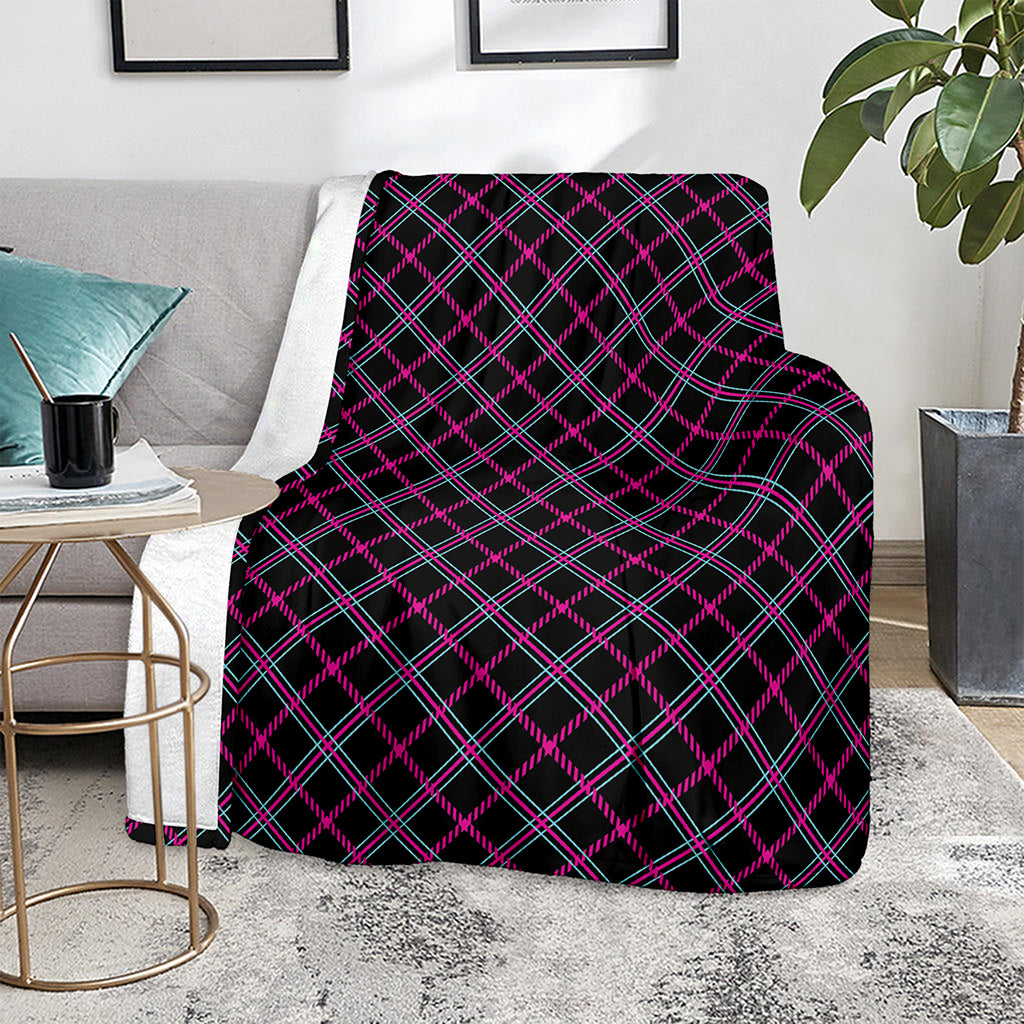 Black Pink And Blue Tartan Pattern Print Blanket