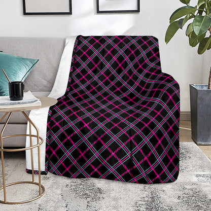 Black Pink And Blue Tartan Pattern Print Blanket