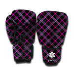 Black Pink And Blue Tartan Pattern Print Boxing Gloves
