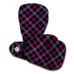 Black Pink And Blue Tartan Pattern Print Boxing Gloves