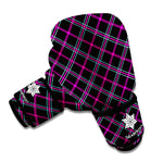 Black Pink And Blue Tartan Pattern Print Boxing Gloves
