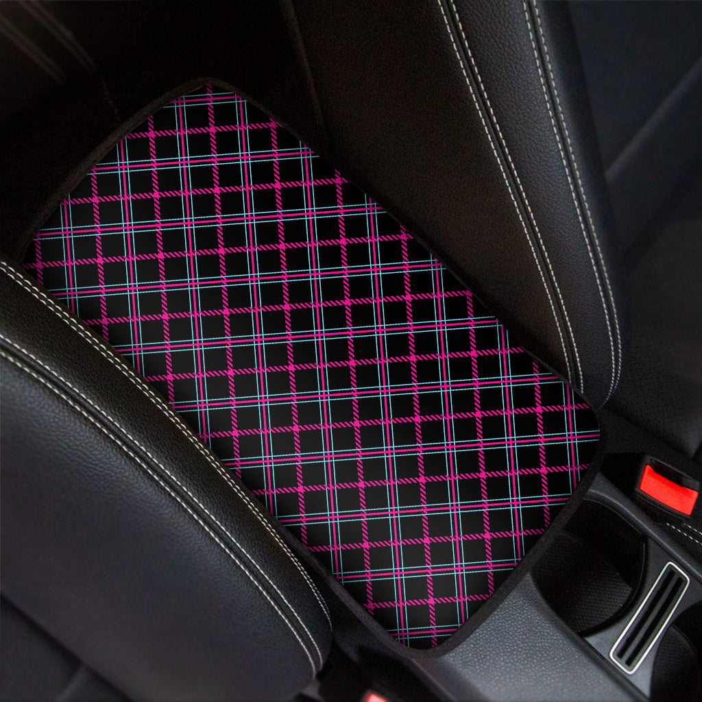 Black Pink And Blue Tartan Pattern Print Car Center Console Cover