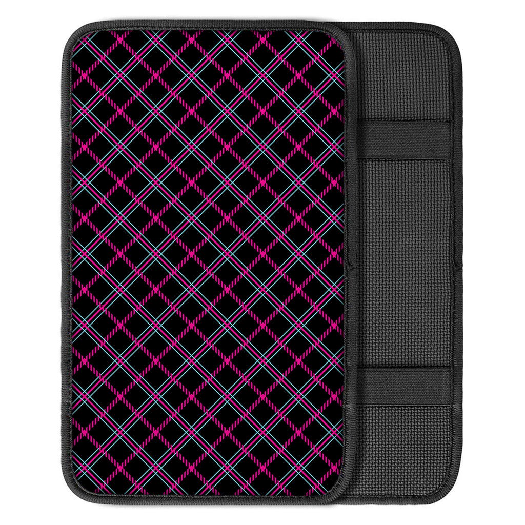 Black Pink And Blue Tartan Pattern Print Car Center Console Cover