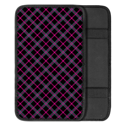 Black Pink And Blue Tartan Pattern Print Car Center Console Cover