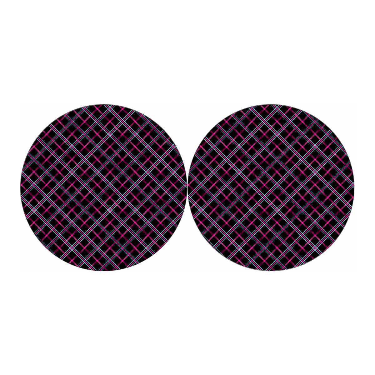 Black Pink And Blue Tartan Pattern Print Car Coasters