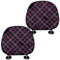 Black Pink And Blue Tartan Pattern Print Car Headrest Covers