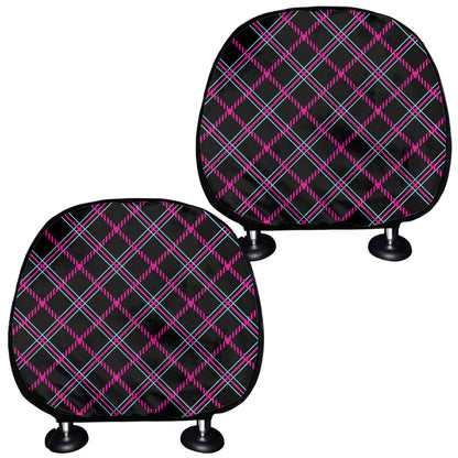 Black Pink And Blue Tartan Pattern Print Car Headrest Covers