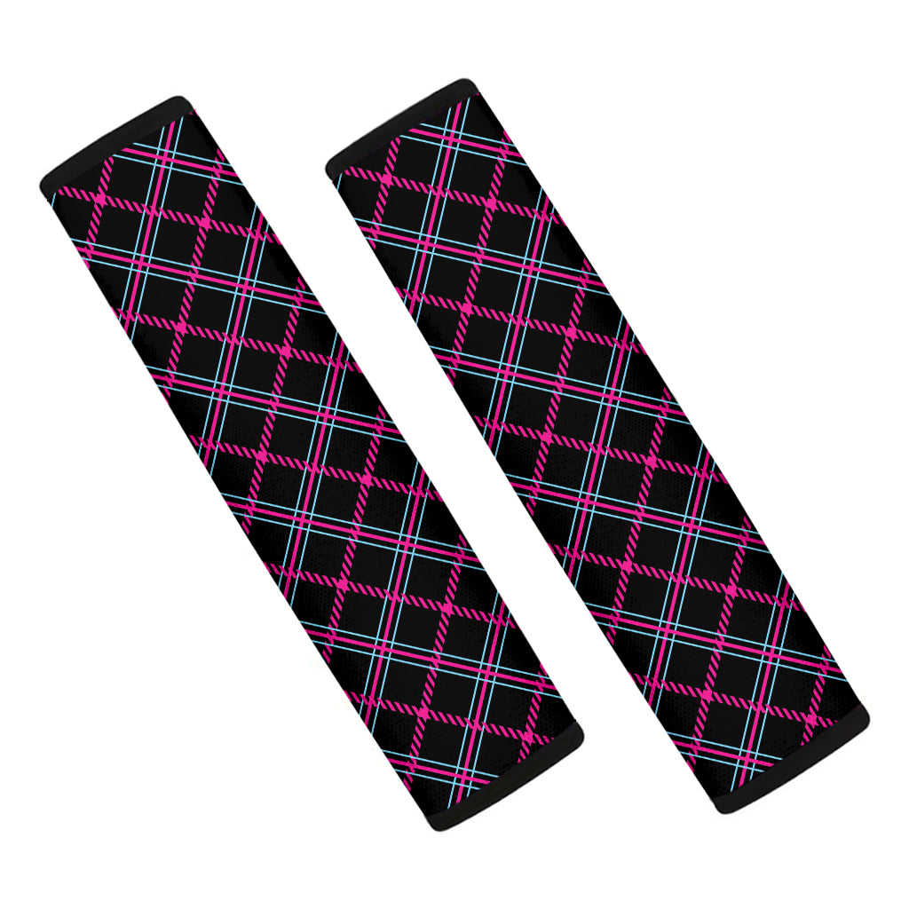 Black Pink And Blue Tartan Pattern Print Car Seat Belt Covers