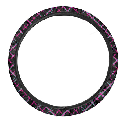Black Pink And Blue Tartan Pattern Print Car Steering Wheel Cover