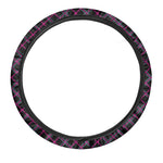 Black Pink And Blue Tartan Pattern Print Car Steering Wheel Cover