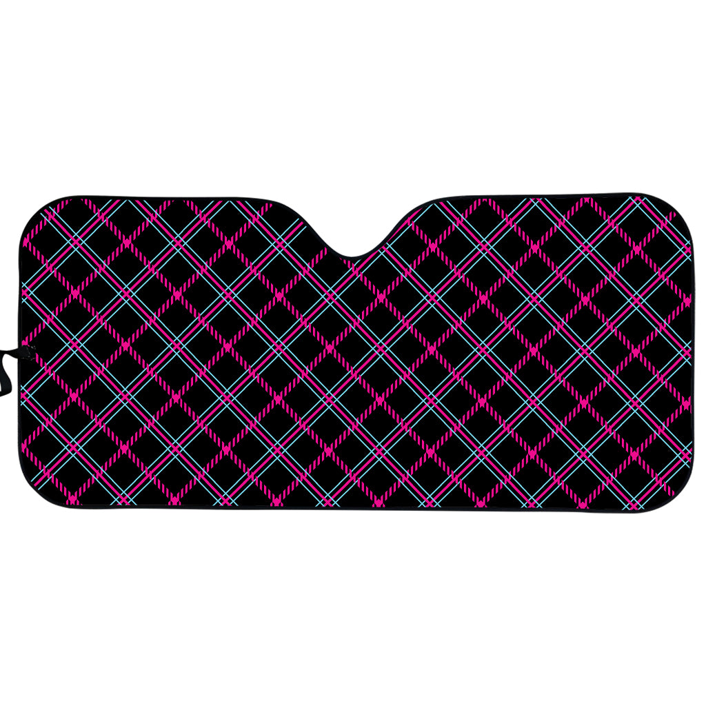 Black Pink And Blue Tartan Pattern Print Car Sun Shade