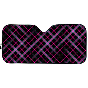 Black Pink And Blue Tartan Pattern Print Car Sun Shade