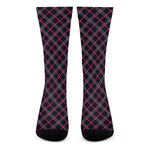 Black Pink And Blue Tartan Pattern Print Crew Socks