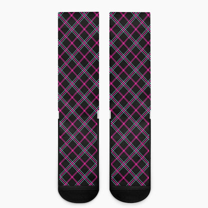 Black Pink And Blue Tartan Pattern Print Crew Socks