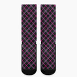 Black Pink And Blue Tartan Pattern Print Crew Socks