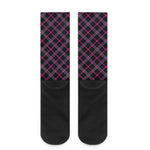 Black Pink And Blue Tartan Pattern Print Crew Socks