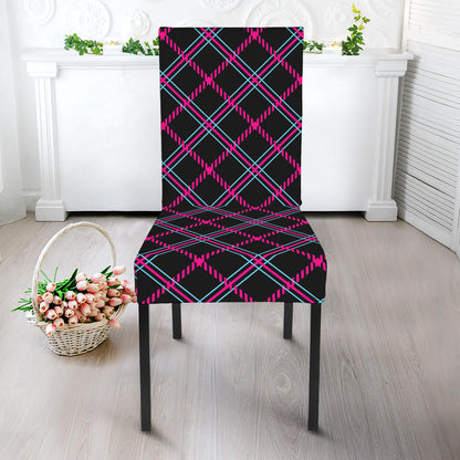 Black Pink And Blue Tartan Pattern Print Dining Chair Slipcover