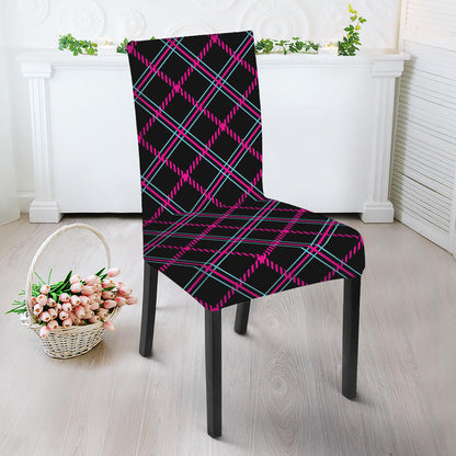 Black Pink And Blue Tartan Pattern Print Dining Chair Slipcover
