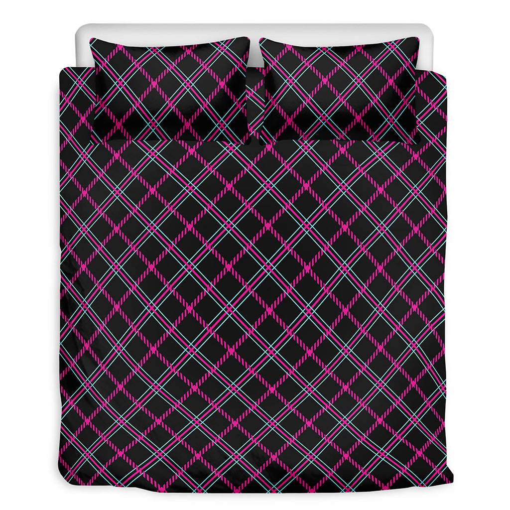 Black Pink And Blue Tartan Pattern Print Duvet Cover Bedding Set