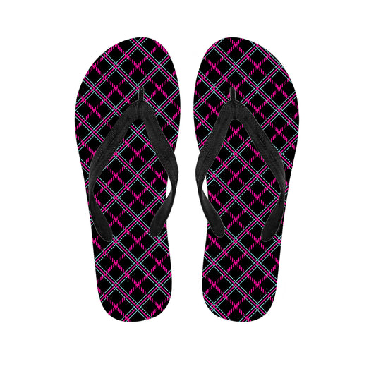 Black Pink And Blue Tartan Pattern Print Flip Flops