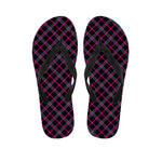 Black Pink And Blue Tartan Pattern Print Flip Flops
