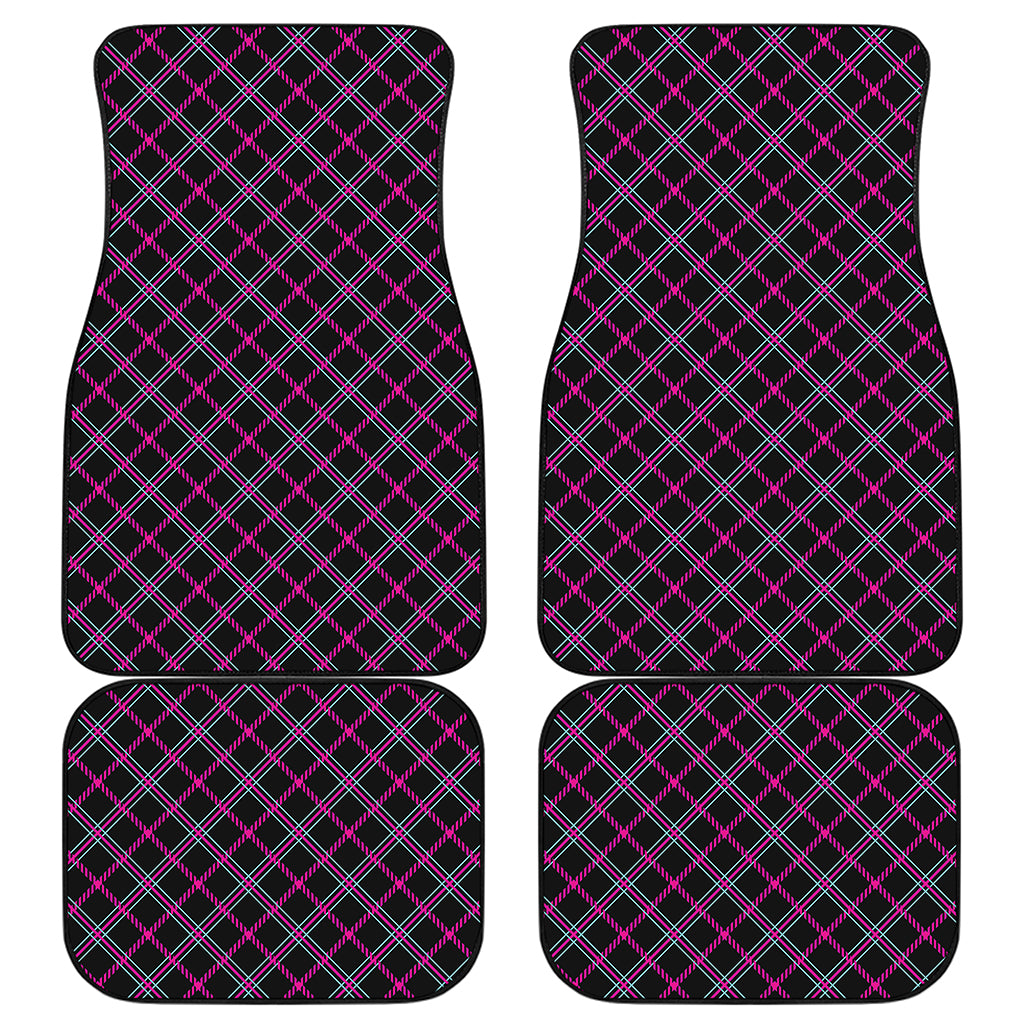 Black Pink And Blue Tartan Pattern Print Front and Back Car Floor Mats