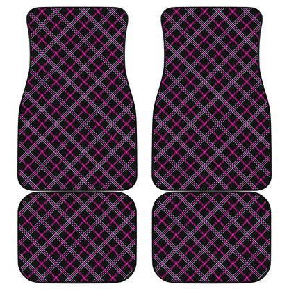 Black Pink And Blue Tartan Pattern Print Front and Back Car Floor Mats