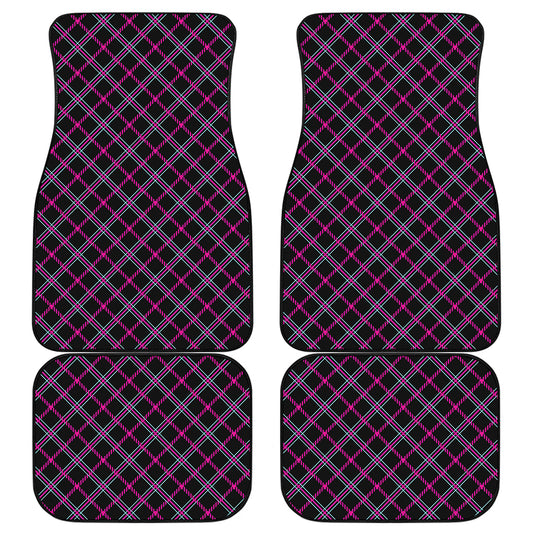 Black Pink And Blue Tartan Pattern Print Front and Back Car Floor Mats